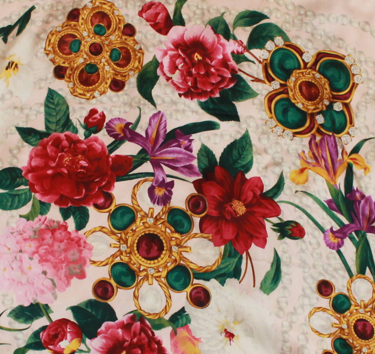 Chanel Pink Scarf with Pearls, Flowers, and Gripoix Print