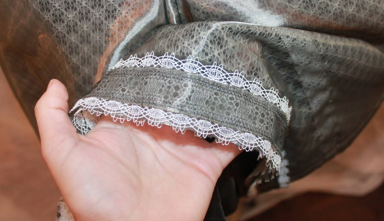 Gray Chanel Silk Organza Sheer Gunmetal & Lace Layered Skirt - 42 - Circa 09