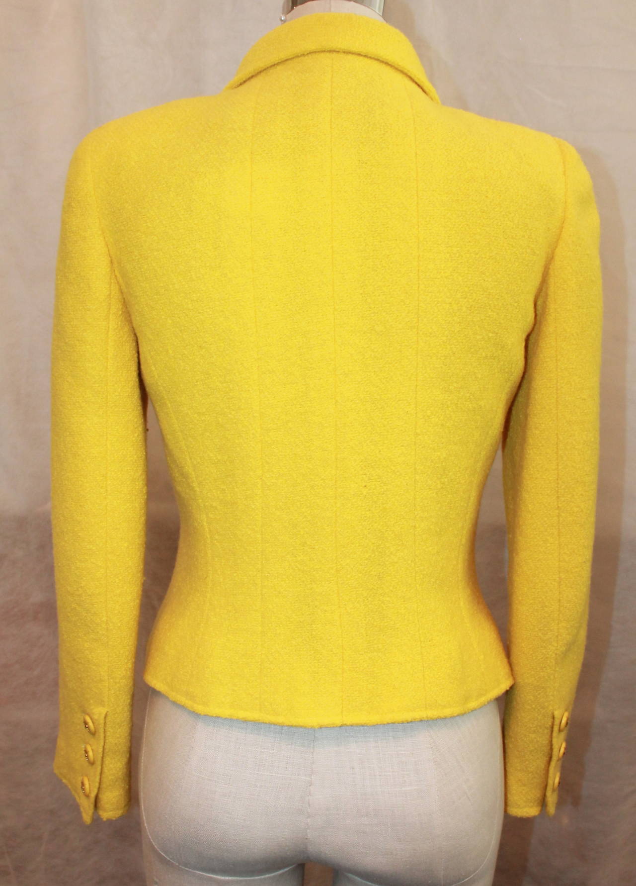 Women's Chanel 1980's Yellow Tweed Single Breasted Jacket - 36