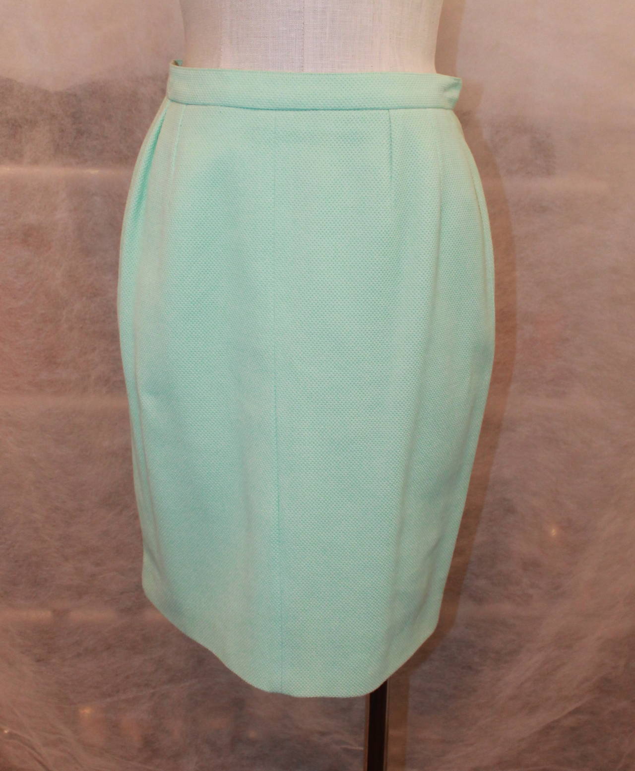 Chanel 1980's Vintage Aqua Single Breasted Skirt Suit - 6 For Sale at ...