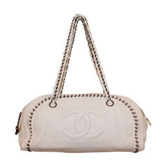 Vintage Chanel White Calfskin Luxury Ligne Bowler Handbag - SHW - 2006