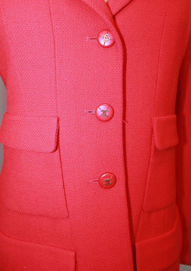 Women's Chanel Red Single Breasted Jacket- 4