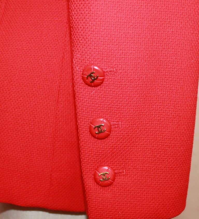 Chanel Red Single Breasted Jacket- 4 2