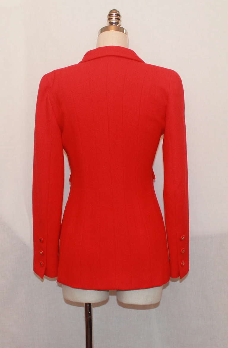Chanel Red Single Breasted Jacket- 4 In Excellent Condition In West Palm Beach, FL