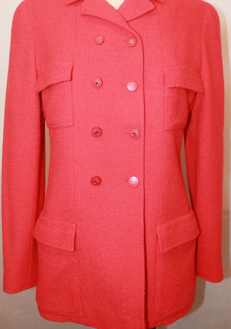 Women's Chanel Red Double Breasted Jacket -38