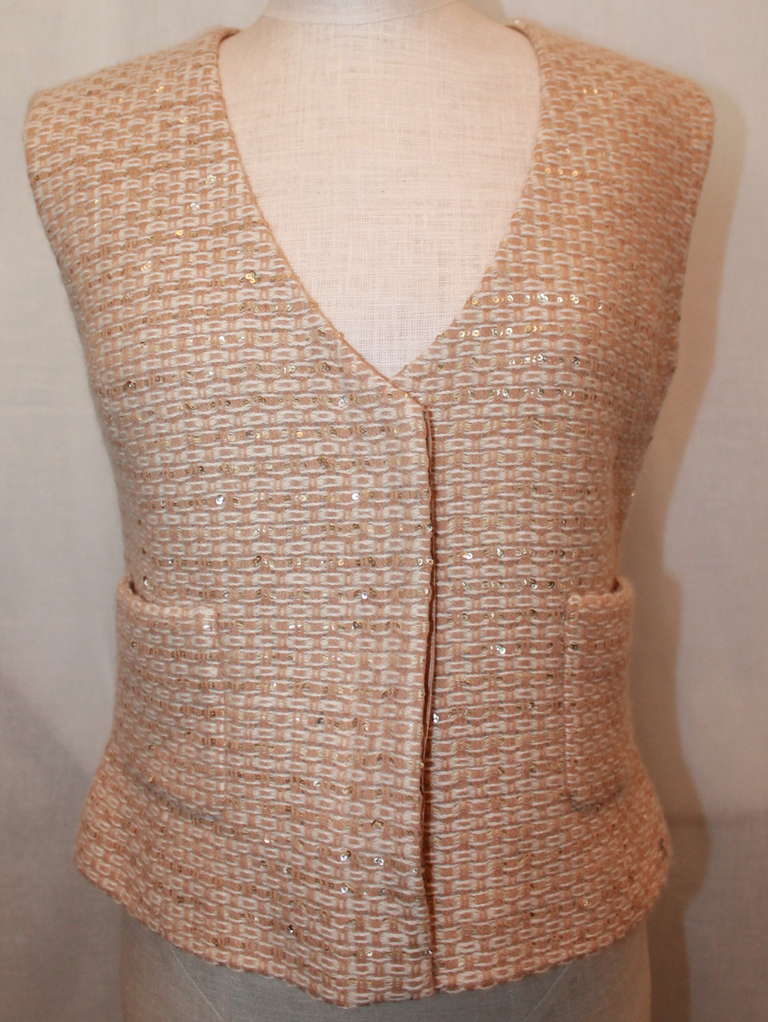 Brown Chanel Tan Tweed Sequined Vest - 42 - 2000A