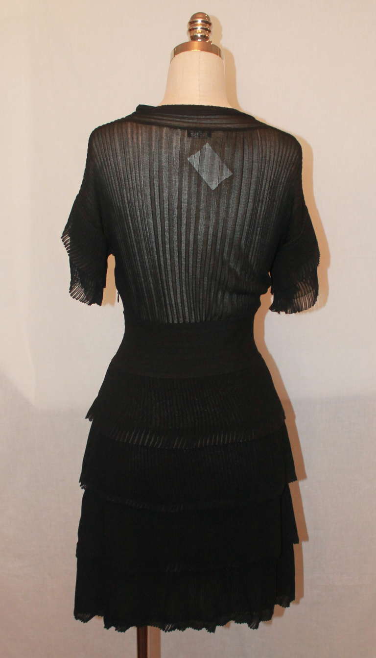 Chanel Black Knit Ruffled Dress - 36 In Excellent Condition In West Palm Beach, FL
