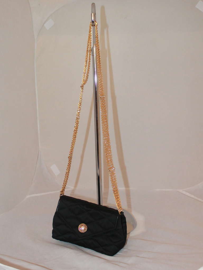 Chanel Black Satin Quilted Evening Handbag - GHW  - Circa 80's In Excellent Condition In West Palm Beach, FL