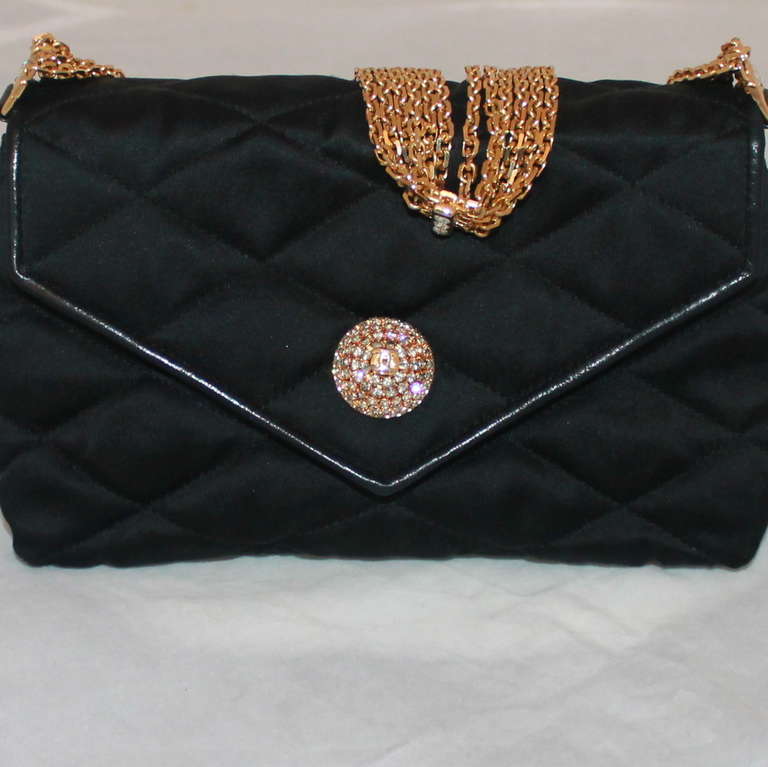 Chanel Black Satin Quilted Evening Handbag - GHW  - Circa 80's 3