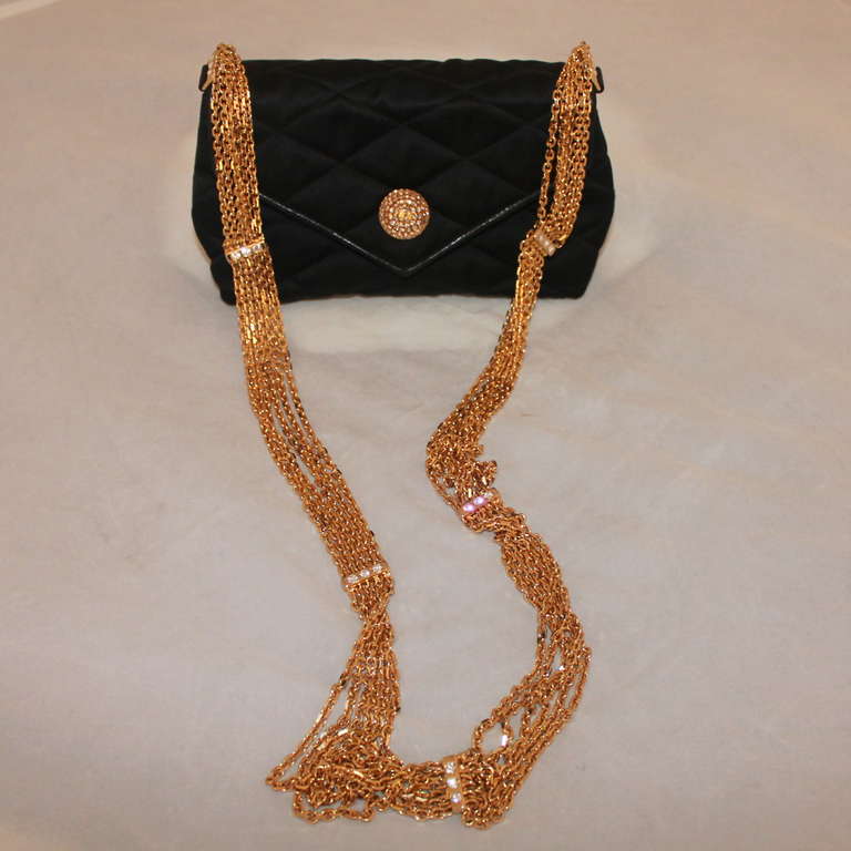 Chanel Black Satin Quilted Evening Handbag - GHW  - Circa 80's 4