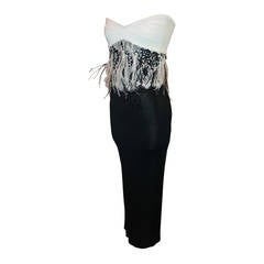 Herve Leger Strapless Black & White Gown with Sequins & Feathers - 2