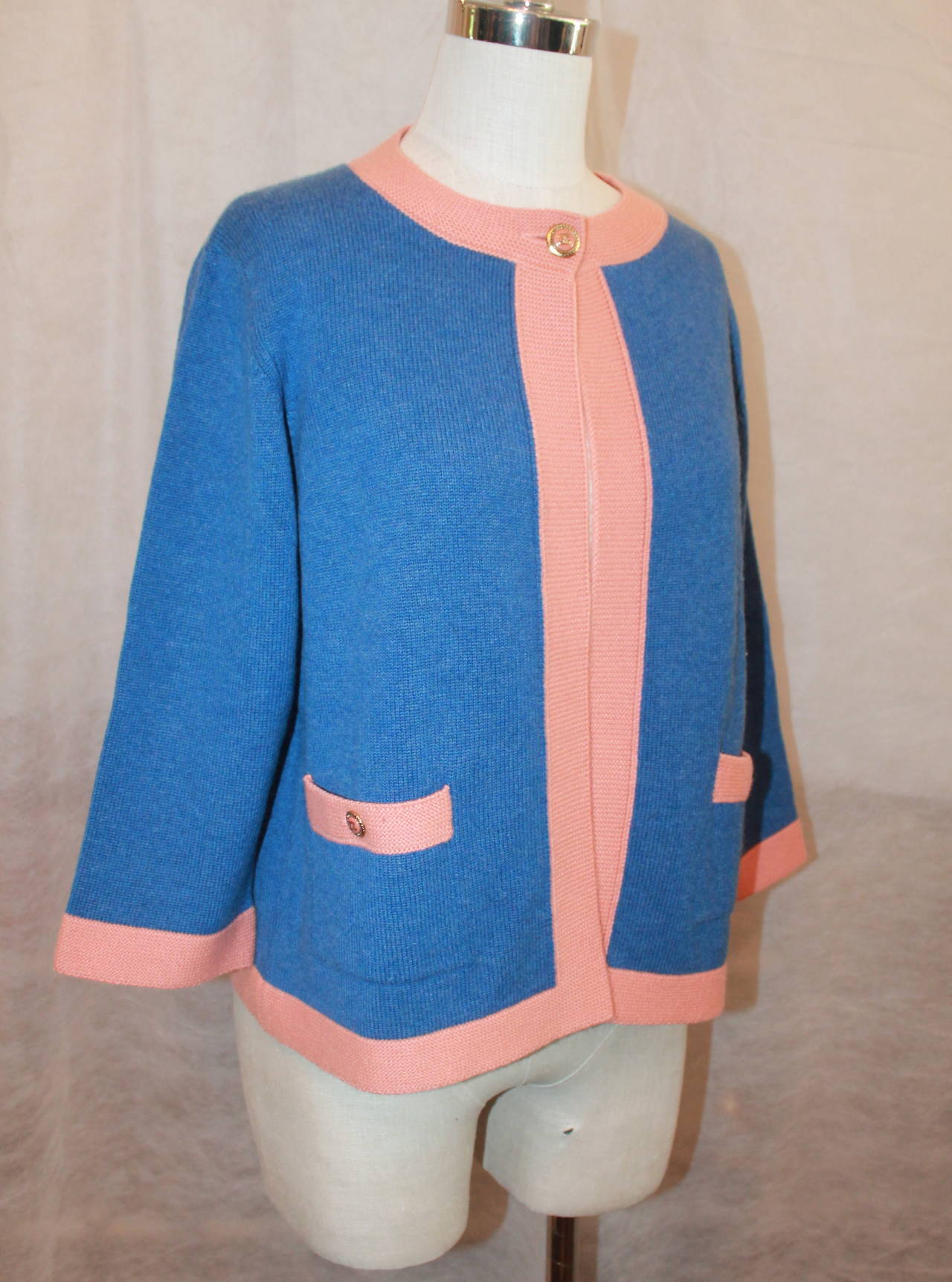 Chanel 2007 Blue & Peach Cashmere Sweater - 46
