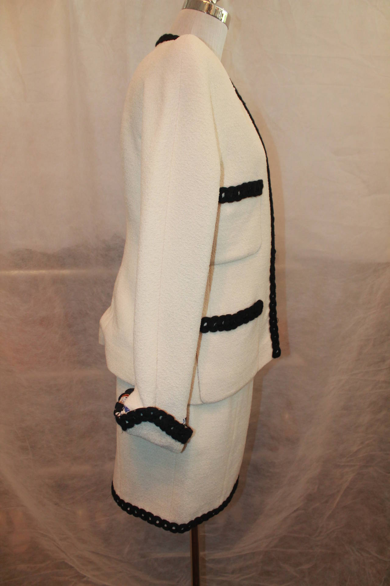 Beige Chanel Ivory Wool Casino Theme Skirt Suit - Circa 80's-Sz 40