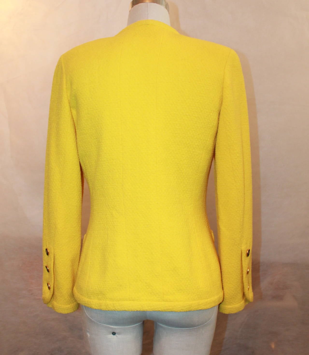 Chanel 1980's Vintage Yellow Tweed 4-Pocket Jacket - 38 1
