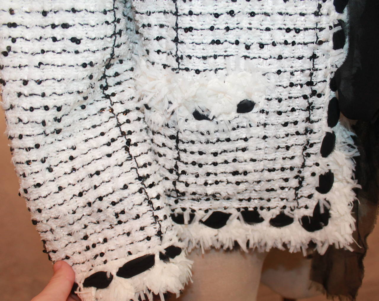 Gray Chanel 2006 Black & White Tweed Sequin Jacket - 46