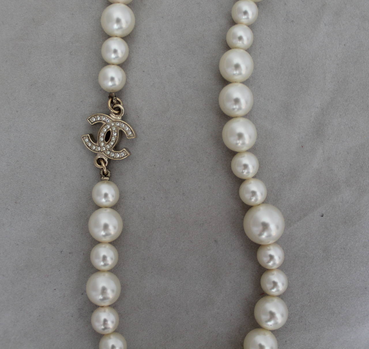 Chanel 2011 Graduated Pearl Necklace with Rhinestone 
