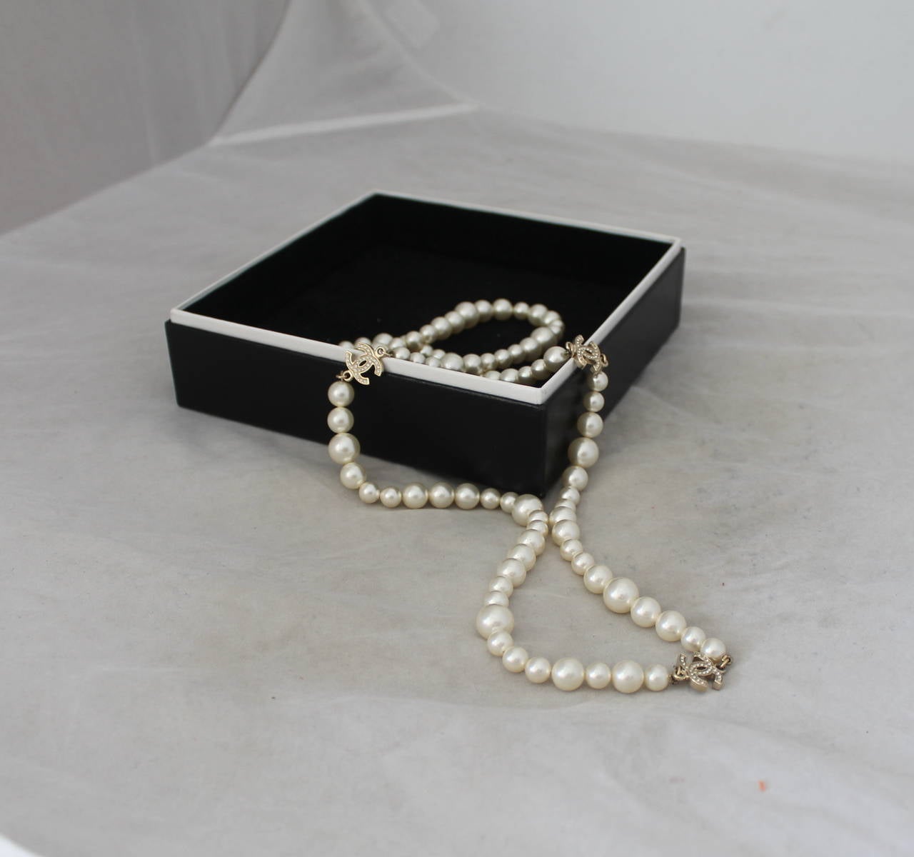 Chanel 2011 Graduated Pearl Necklace with Rhinestone 