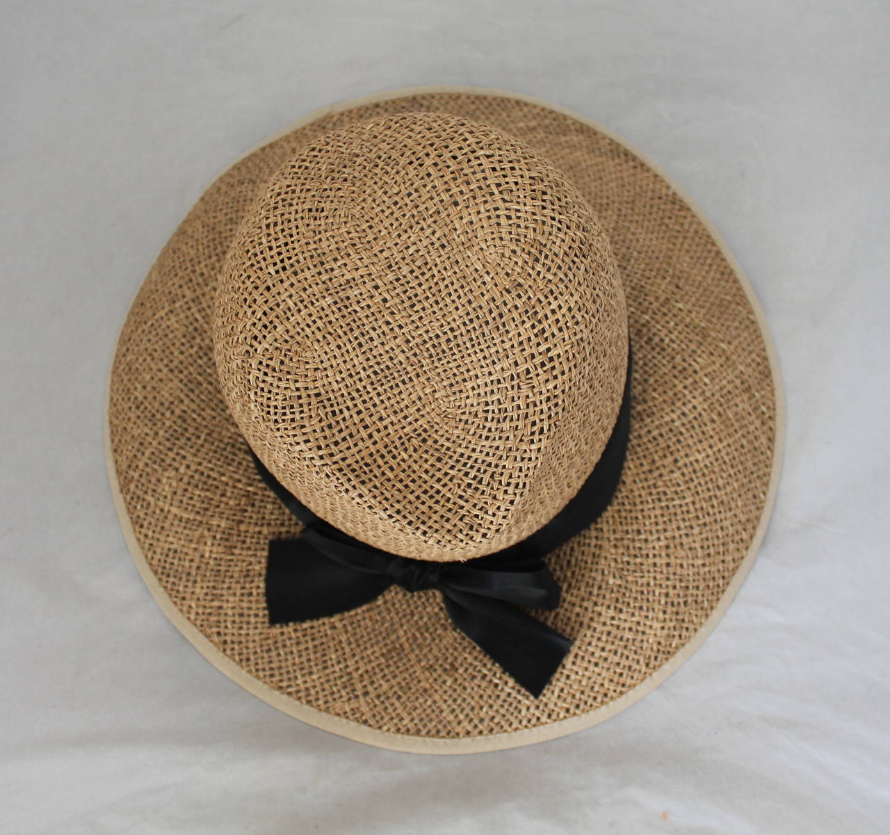 Brown Sonia Rykiel beige straw hat with black ribbon detail