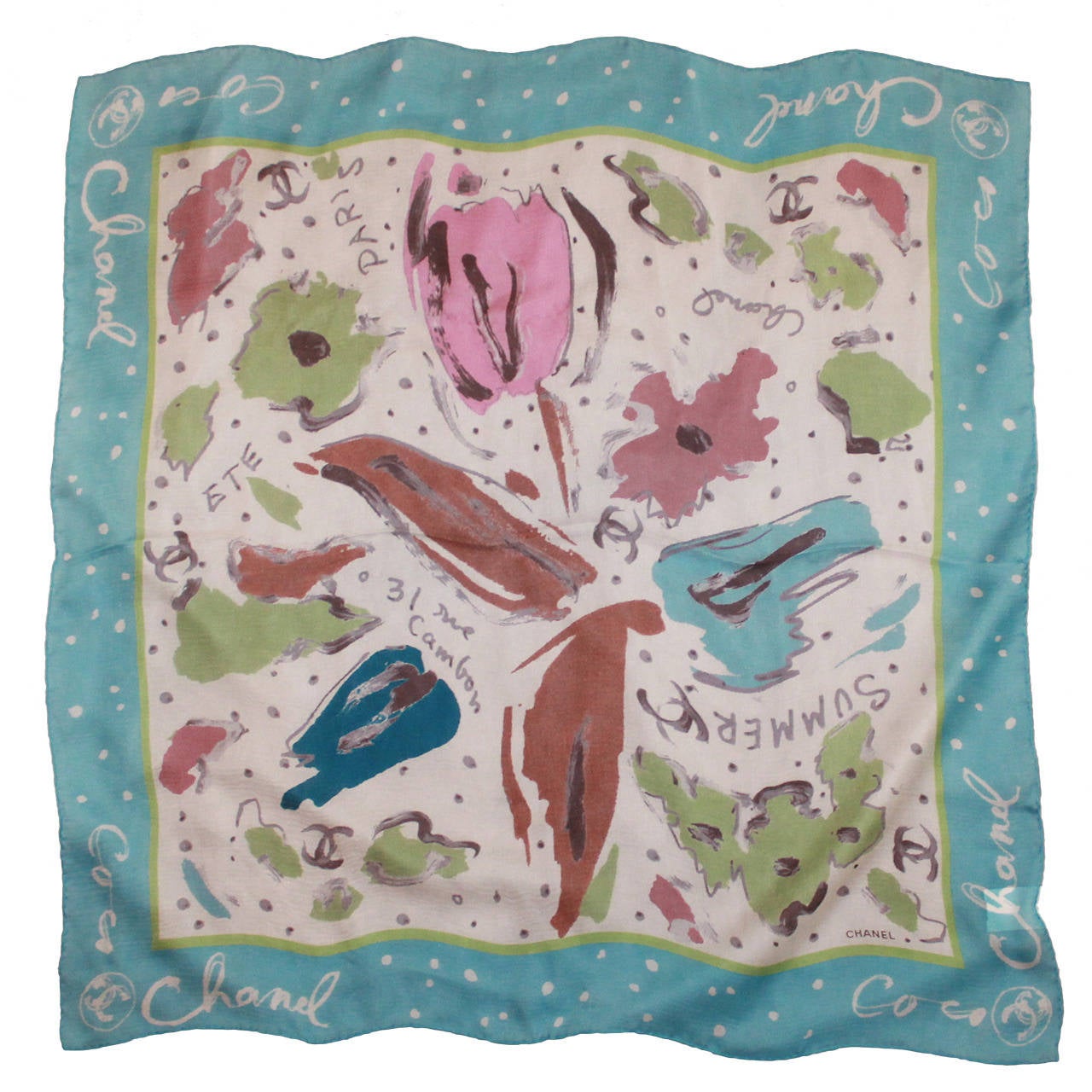 Chanel Multi Color Silk Chiffon "Summer" Scarf