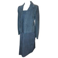2002 Chanel Navy Suede Two Piece Dress and Jacket - 38