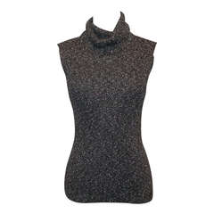 Chanel Grey Metallic Knit Sleeveless Turtleneck Top - 40 - circa 05A 11