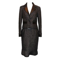 Used Chanel Black & Metallic tweed and leather skirt suit - size 40 - circa 02A
