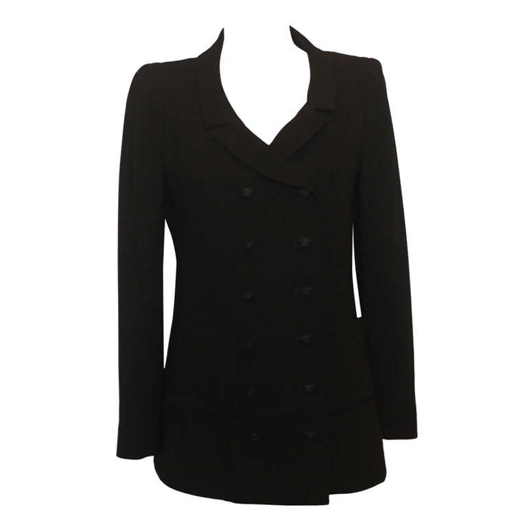 Chanel black wool double breasted "tuxedo theme" jacket - Size 38