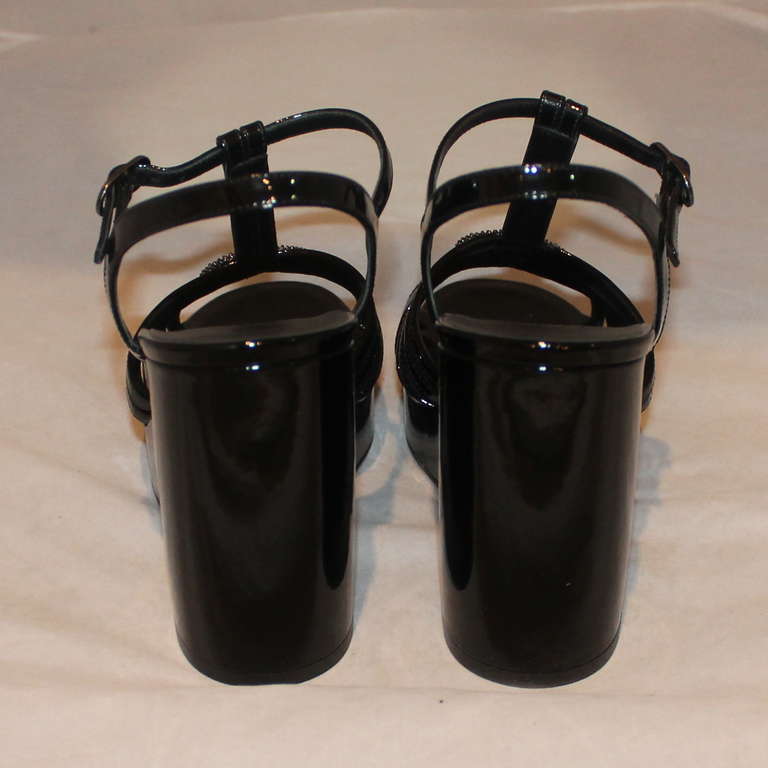Chanel Black Patent Leather Platform Heels - 36.5 In Excellent Condition In West Palm Beach, FL