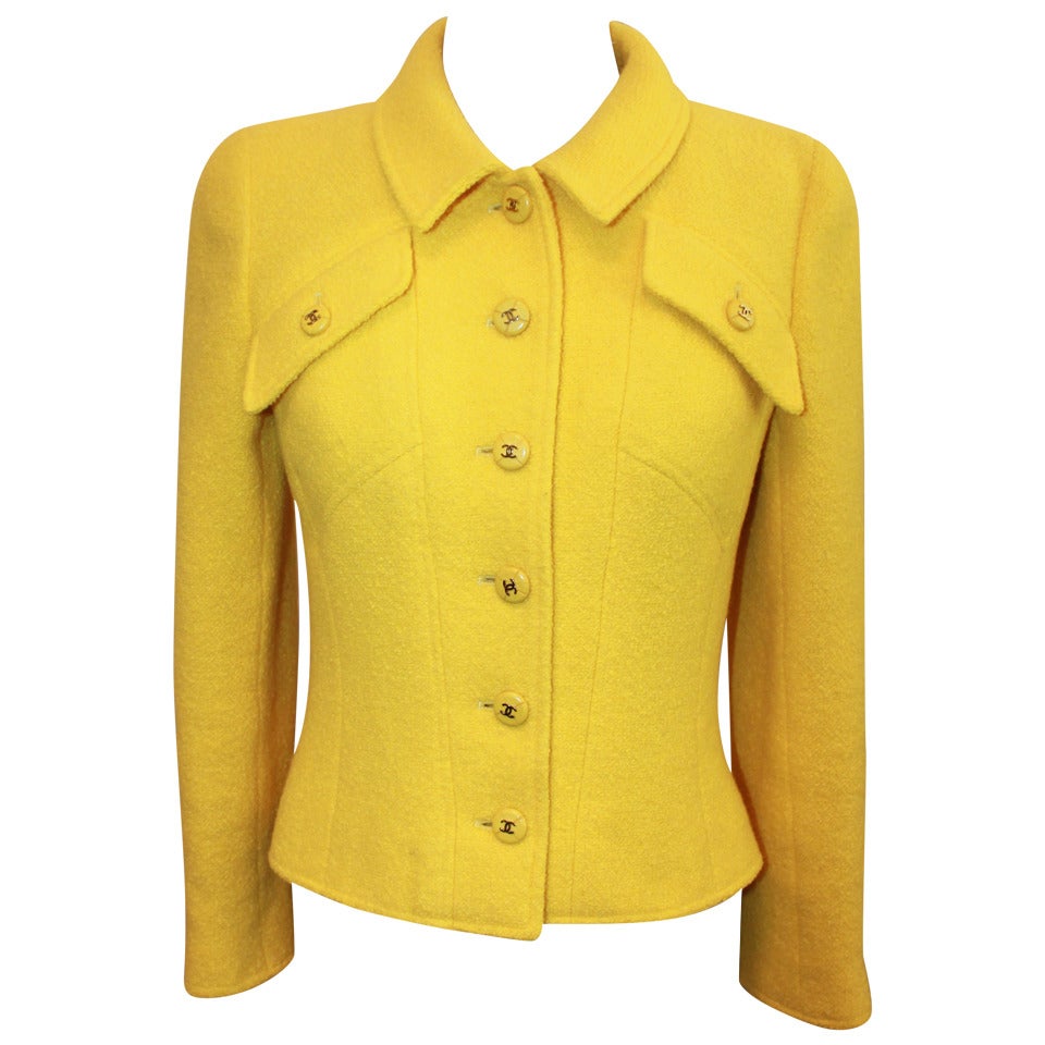 Chanel 1980
s Yellow Tweed Single Breasted Jacket - 36