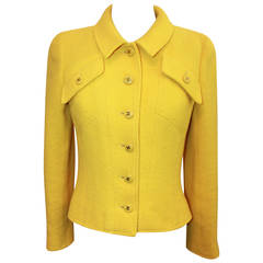 Chanel 1980er Gelbe Tweed-Einreihige Jacke - 36
