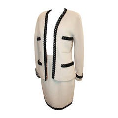 Vintage Chanel Ivory Wool Casino Theme Skirt Suit - Circa 80's-Sz 40