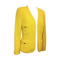 Chanel 1980's Vintage Yellow Tweed 4-Pocket Jacket - 38