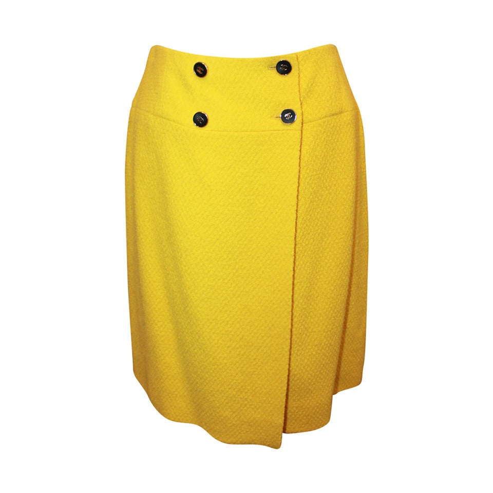 Chanel 1980's Vintage Yellow Tweed Wrap Skirt - 38