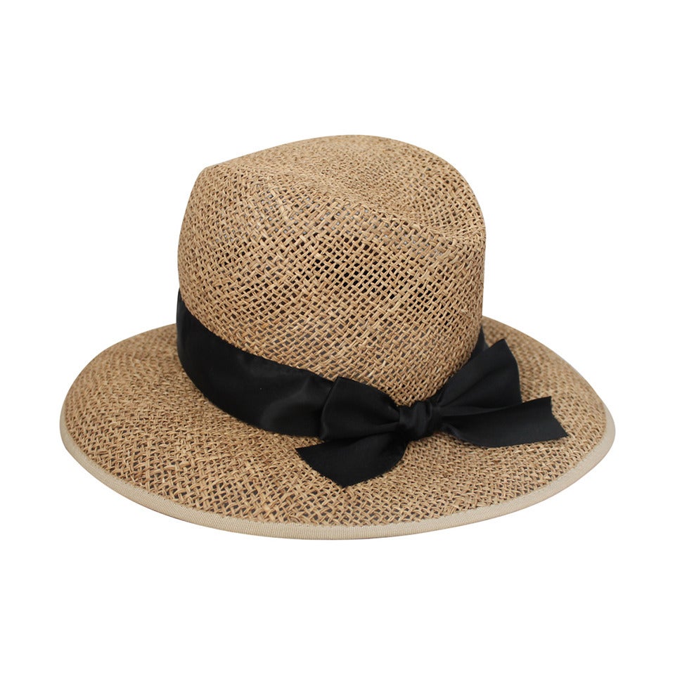 Sonia Rykiel beige straw hat with black ribbon detail