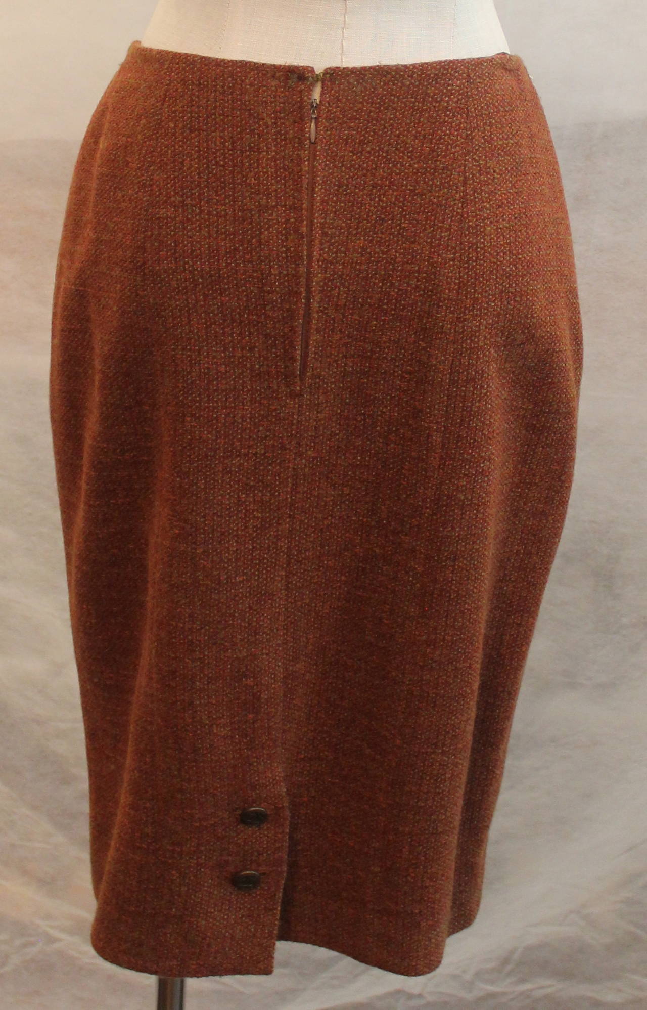 Women's Chanel Rust Wool Blend Skirt Suit - 42 - Circa 1998 For Sale