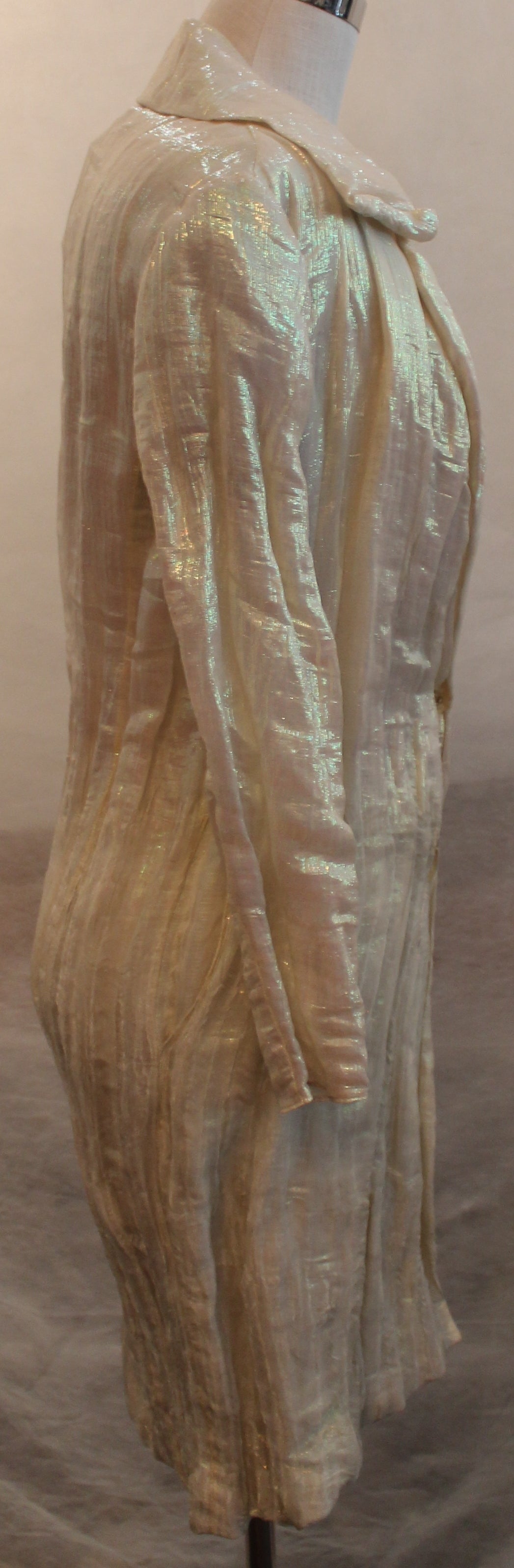 Chanel 1980's Vintage Iridescent Crème Silk Lame Coat - 38