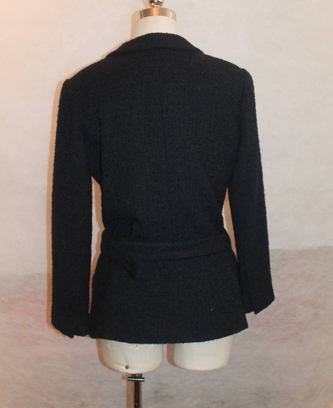 Women's Chanel 2007 Navy Wool/Alpaca Blend 4-Pocket Jacket w/ Belt - 38