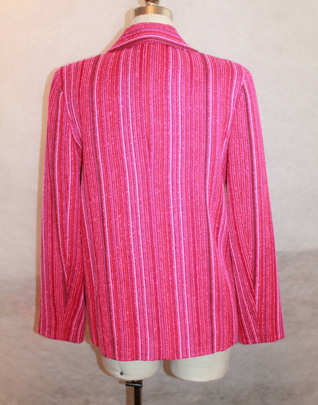 Chanel Magenta Striped Wool Blend Jacket - 40 - Circa 2001 1