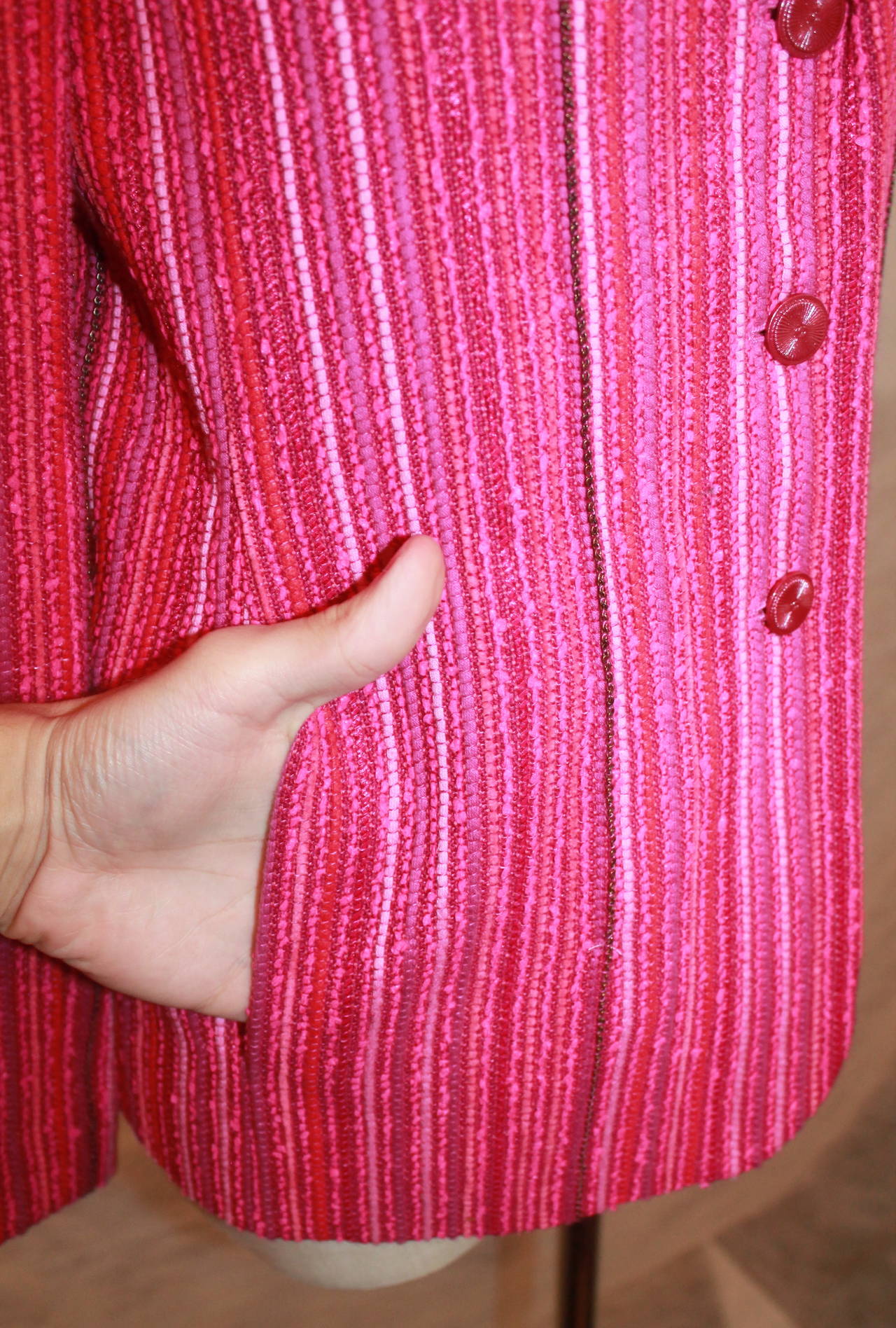 Red Chanel Magenta Striped Wool Blend Jacket - 40 - Circa 2001