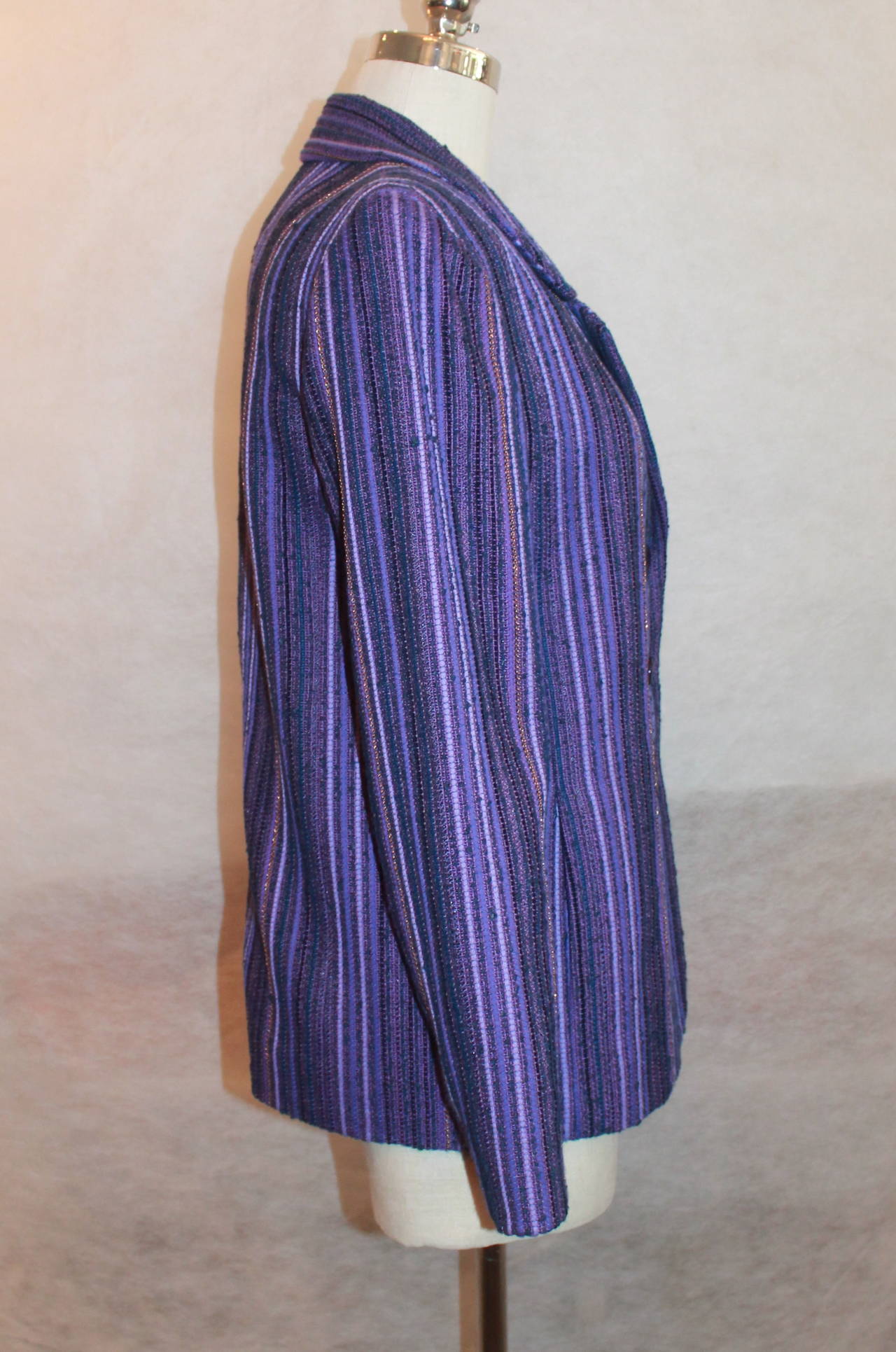 Chanel Purple Striped Wool Blend Jacket - 40 - Circa 2001 1