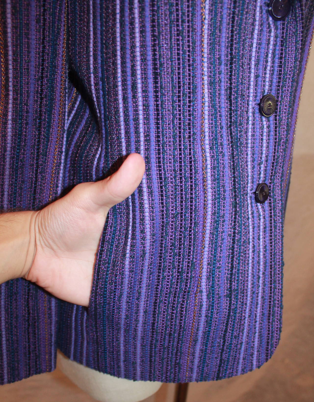 Chanel Purple Striped Wool Blend Jacket - 40 - Circa 2001 In Good Condition In West Palm Beach, FL