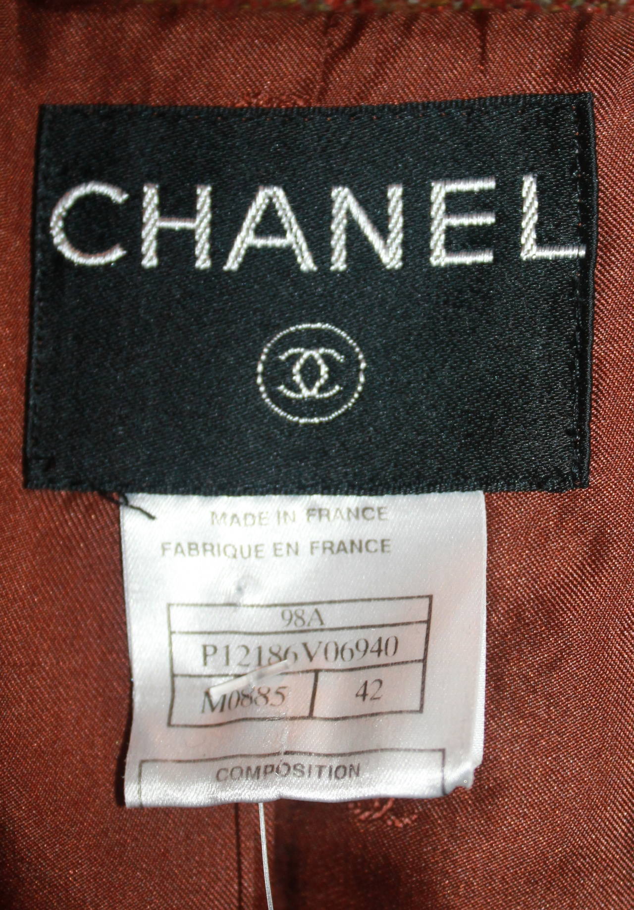 Tailleur jupe Chanel en laine mélangée couleur rouille, taille 42, circa 1998 en vente 3