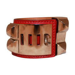 Hermes Red Collier De Chien Bracelet with SHW - Circa 2009