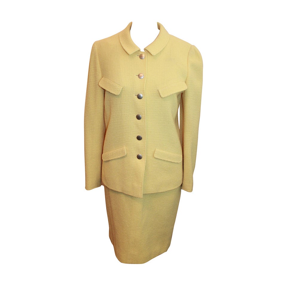 Chanel Pale Yellow Wool Blend Skirt Suit - 40 - Circa 1998 at 1stDibs