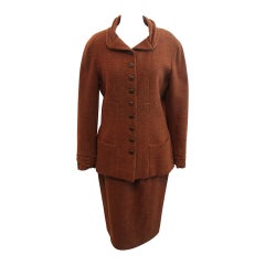 Retro Chanel Rust Wool Blend Skirt Suit - 42 - Circa 1998