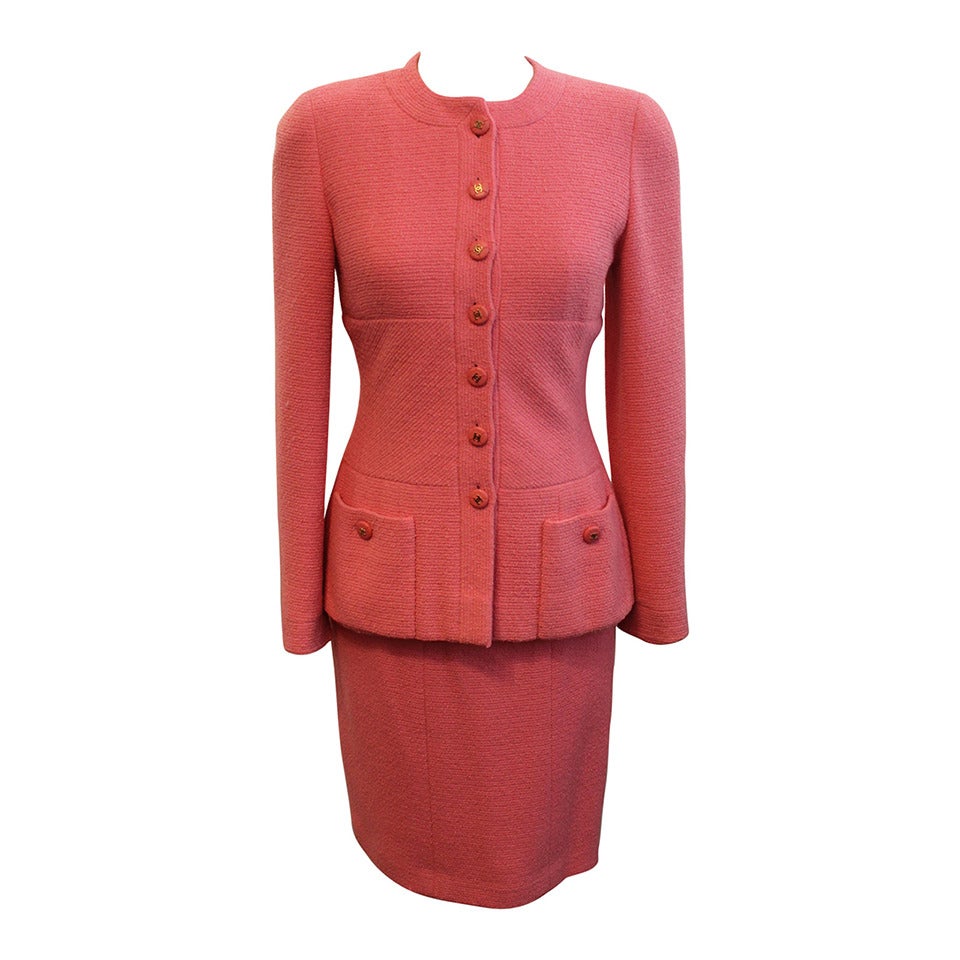 Chanel Pink Wool Classic Skirt Suit - 38 - Circa 80's