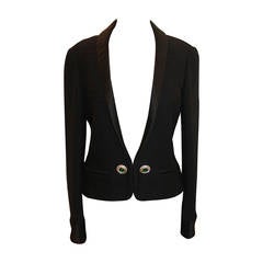 Chanel Black tuxedo style jacket w/ pink removable cuffs-40