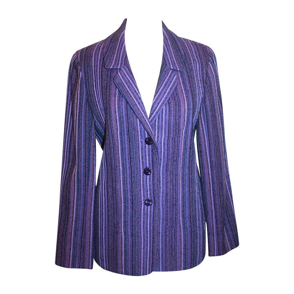 Chanel Purple Striped Wool Blend Jacket - 40 - Circa 2001
