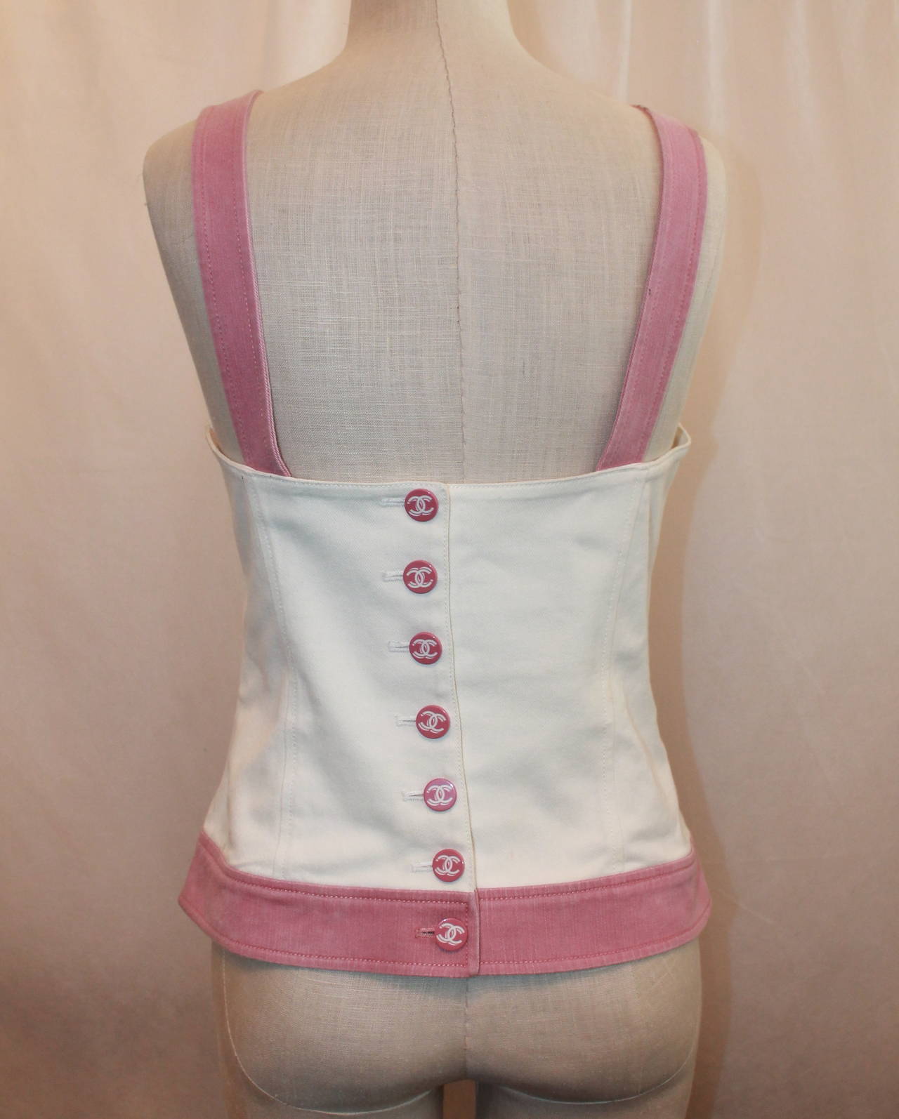 2004 White and Pink Jean Tank Top In Good Condition In West Palm Beach, FL