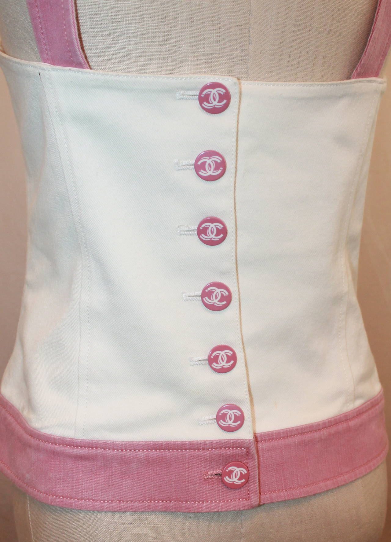 Women's 2004 White and Pink Jean Tank Top